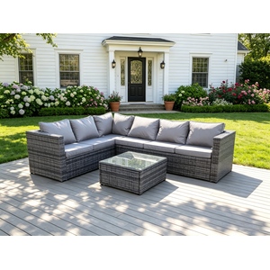 6 Seater Rattan Corner Sofa Set Square Coffee Table