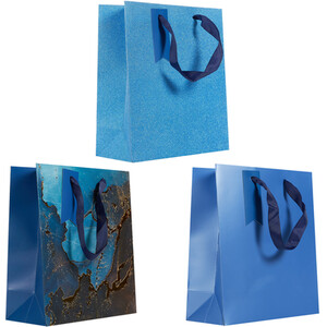 Pack of 3 Blue Glimmer Medium Gift Bags