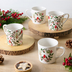Pack of 4 Festive Robin Mugs