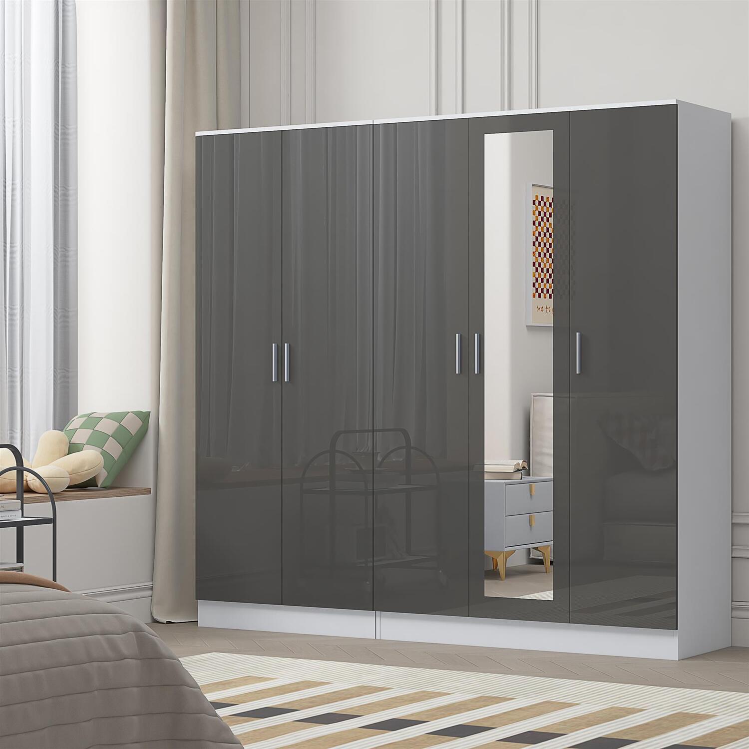 REFLECT Bundle - 3 Door Mirror + 2 Door Plain - Grey Gloss / White Matt - Image 6
