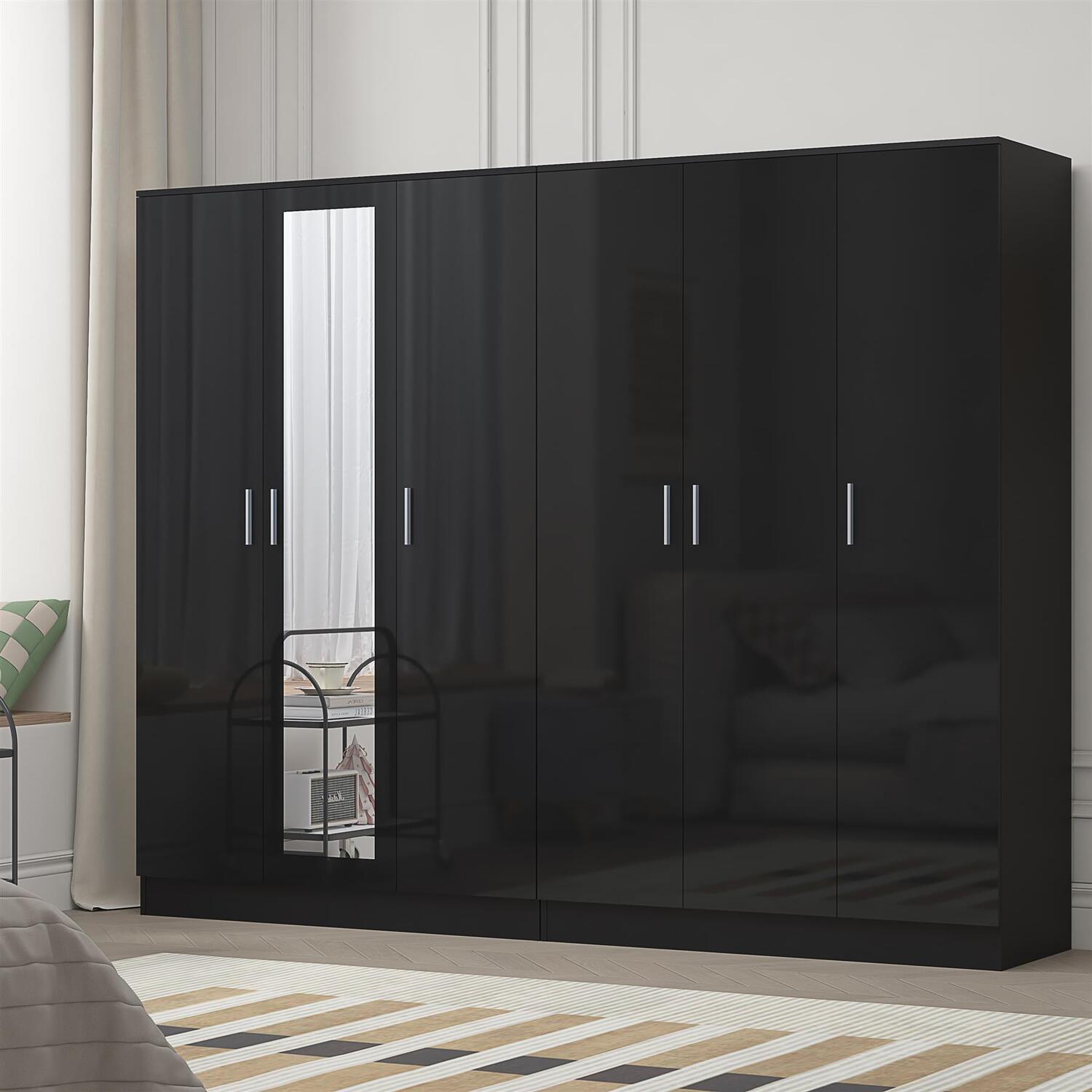 REFLECT Wardrobe Bundle: Mirror 3 Door + 3 Door Plain - Black/Black - Image 6