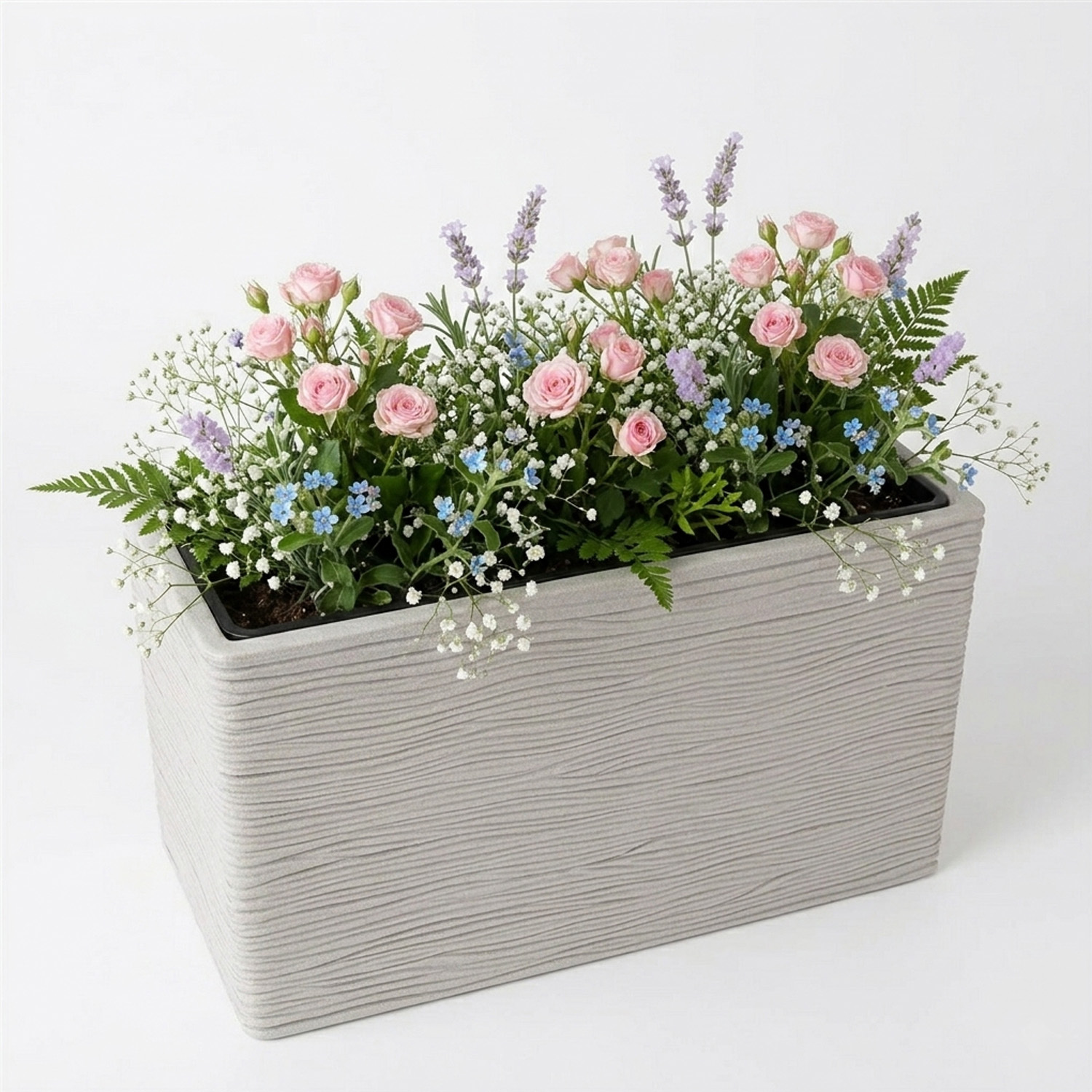 Storm Trading Group 2 X Amalfi Light Grey Stone Effect Trough Long Indoor Outdoor Flower Planters - Light Grey