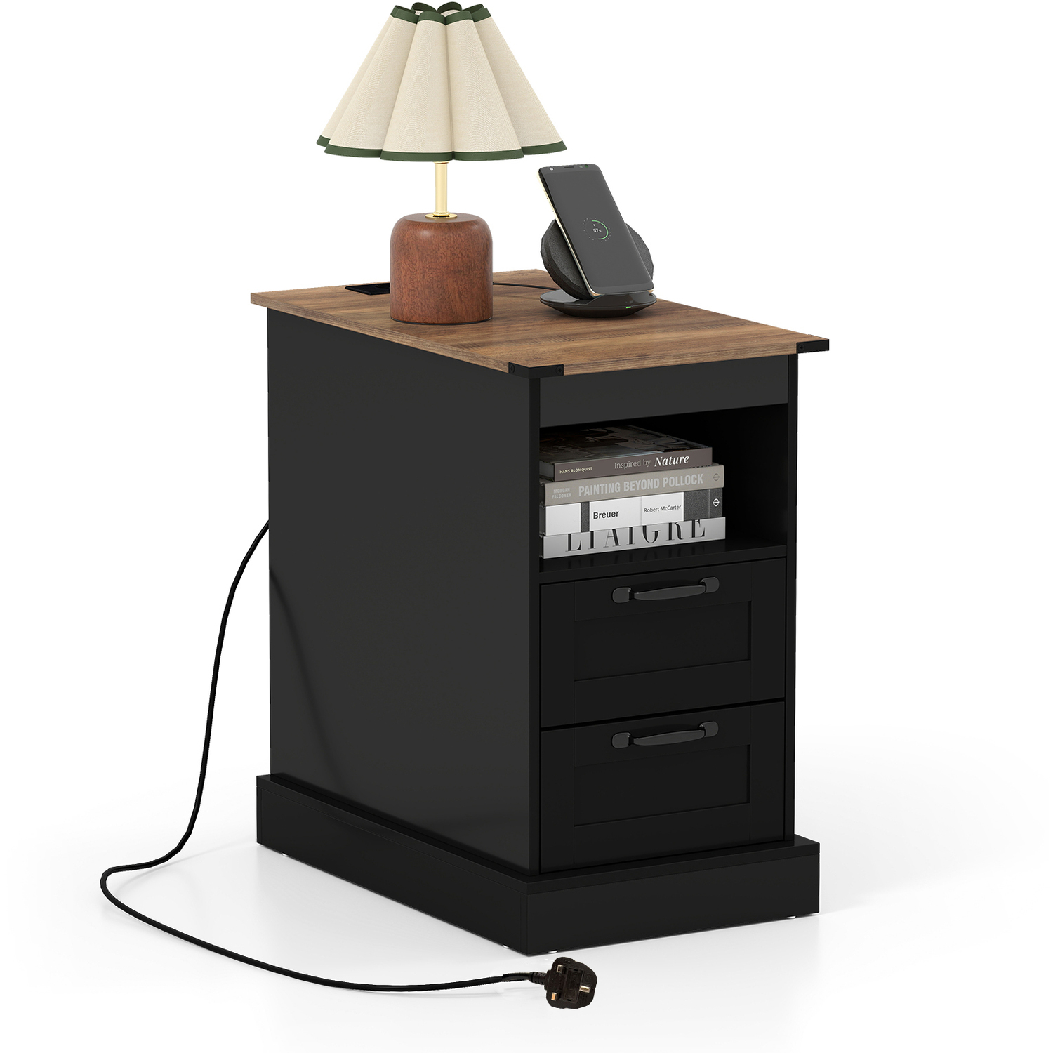 Costway Narrow Side Table With Open Shelf - Black