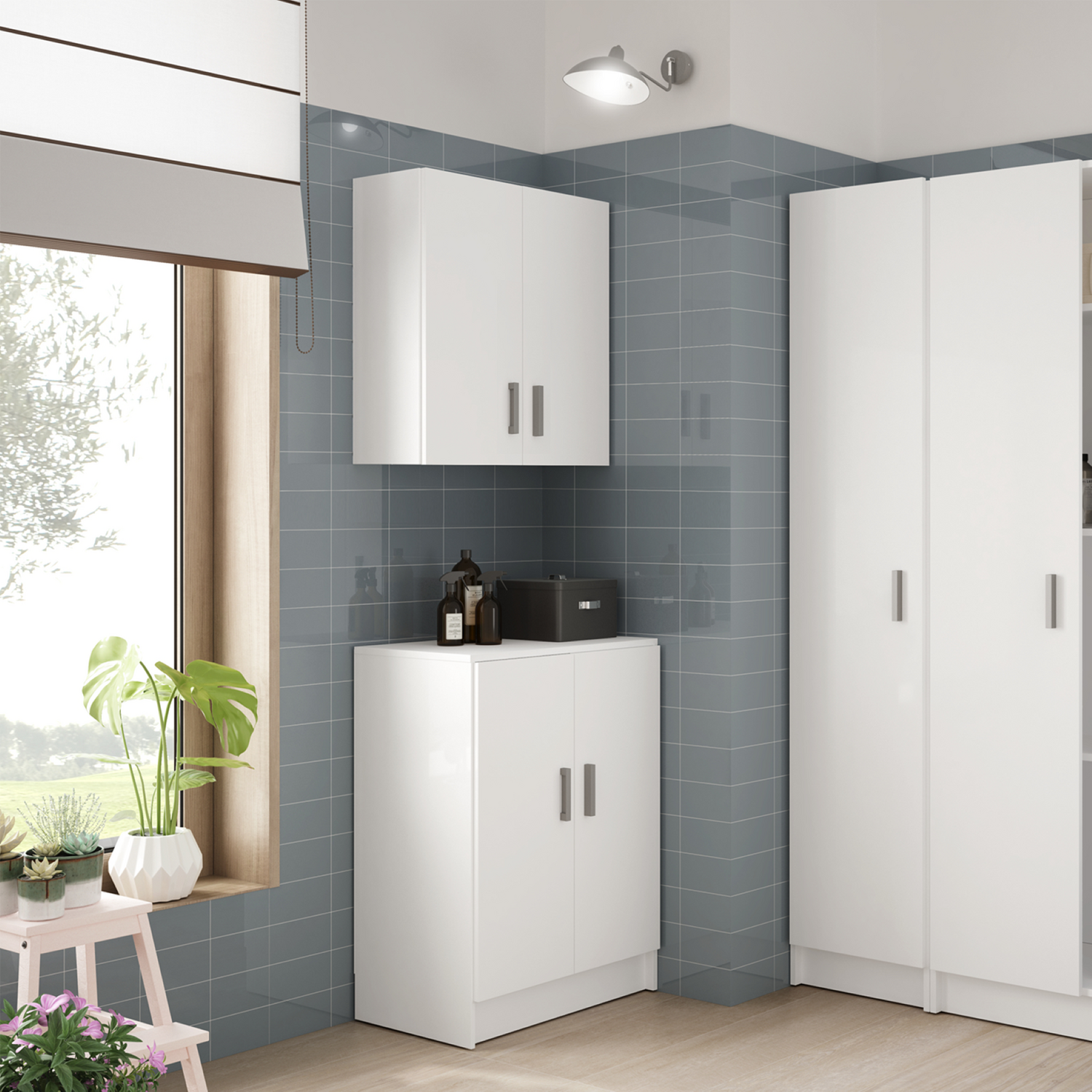 VITA 2 Door White Utility Cupboard Wall Mounted Storage Cabinet - Image 7
