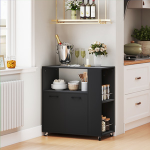 HOMCOM Kitchen Island on Wheels with 2-Door Cabinet and Spice Rack