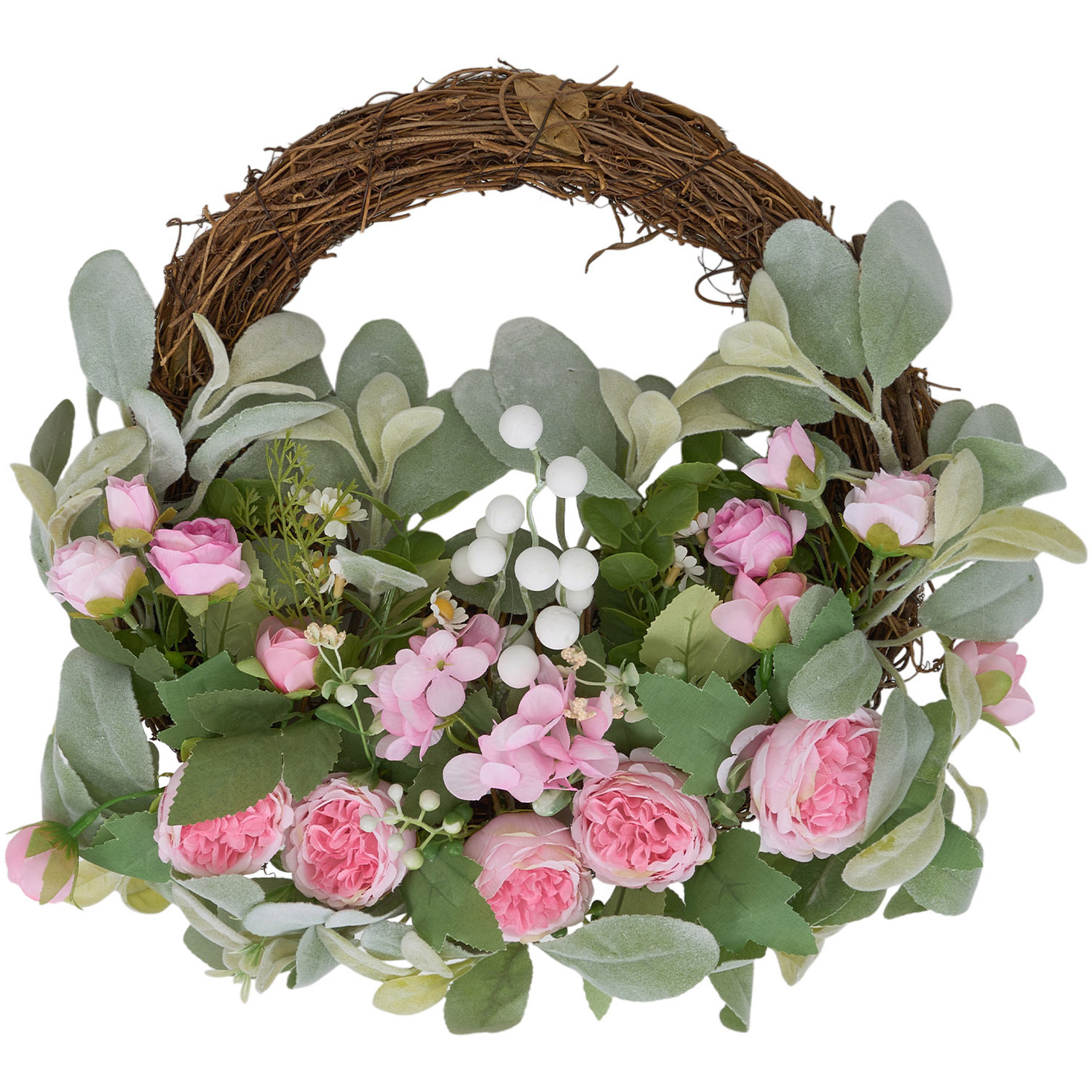 Lifeideas Artificial Peony Bunny Ear Rattan Wreath - Pink