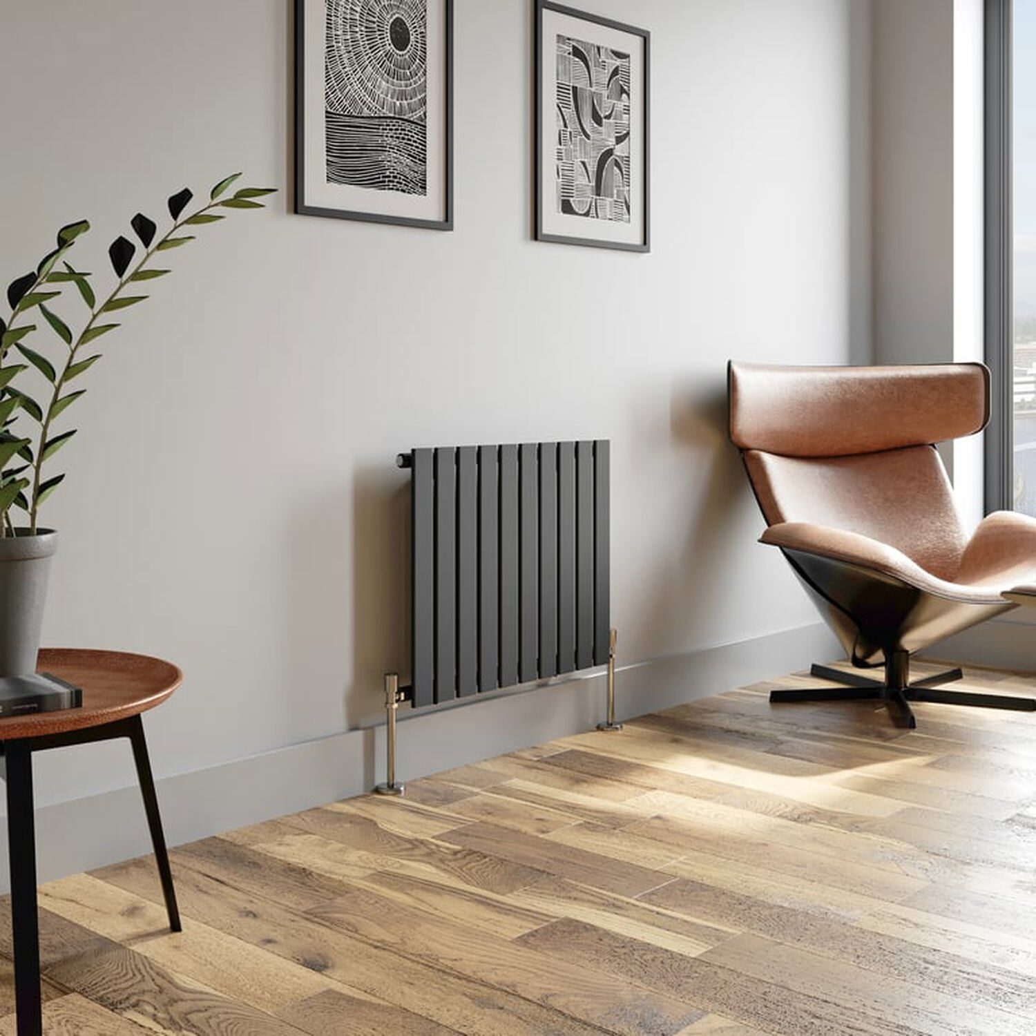 Temprazo Horizontal Single Flat Panel Designer Radiator - 600 X 760Mm Anthracite - Grey / 760Mm / 600Mm