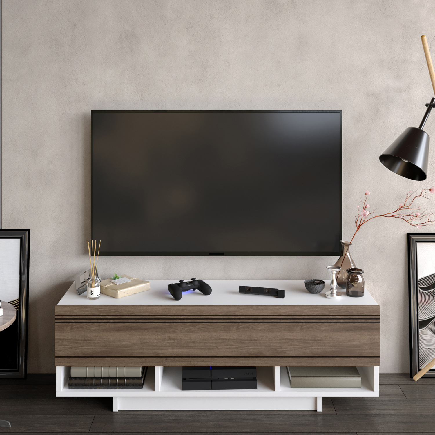 Decorotika Celes Tv Unit - White And Walnut