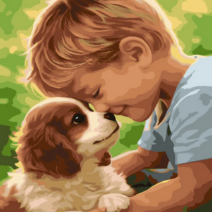 Cute Little Boy and Cavalier Pup 5D DIY Diamond Painting Kit