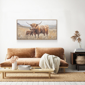 Highland Cow and Baby Hand-Painted Canvas Wall Art