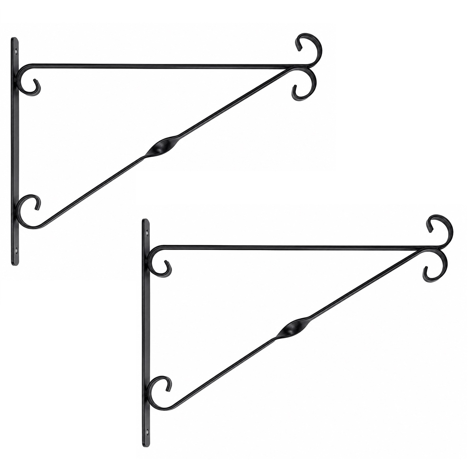 2 x 14 Inch Hanging Basket Brackets Black Steel For Baskets Feeders Lanterns - Image 3