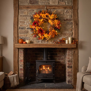 26in Prelit Orchard Autumn Wreath with Warm White Battery Operated LED Lights