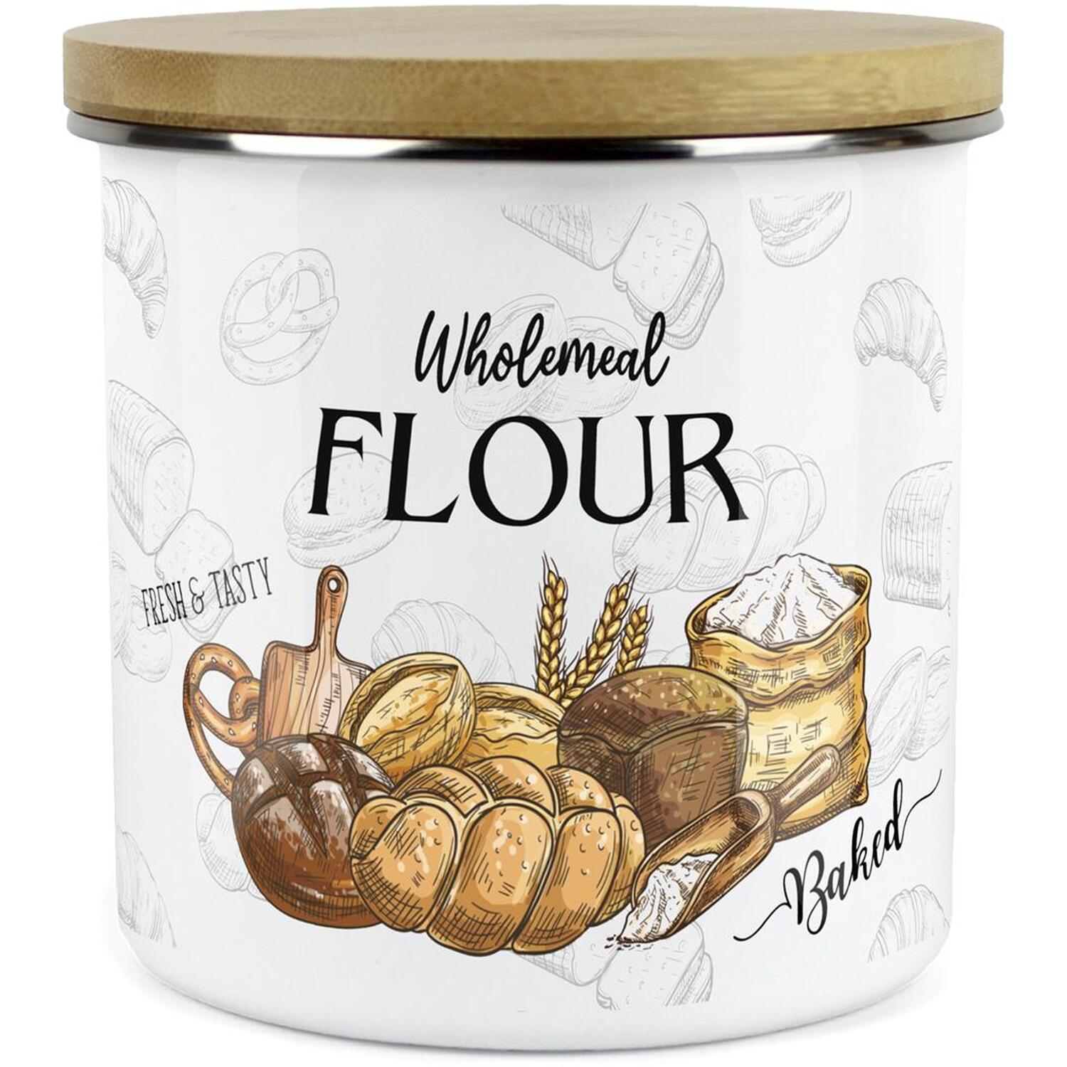 Wholemeal Flour Storage Canister - Airtight Bakery Ingredients Enamel Jar - Image 2