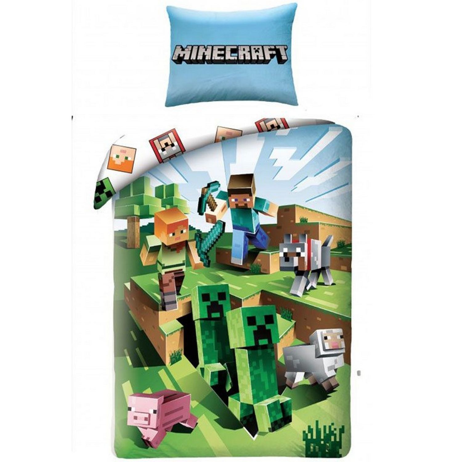 Minecraft Battle Duvet Cover Set - Green/White/Blue