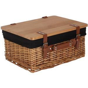 51cm Double Steamed Black Lined Willow Empty Picnic Basket with Pinewood Lid