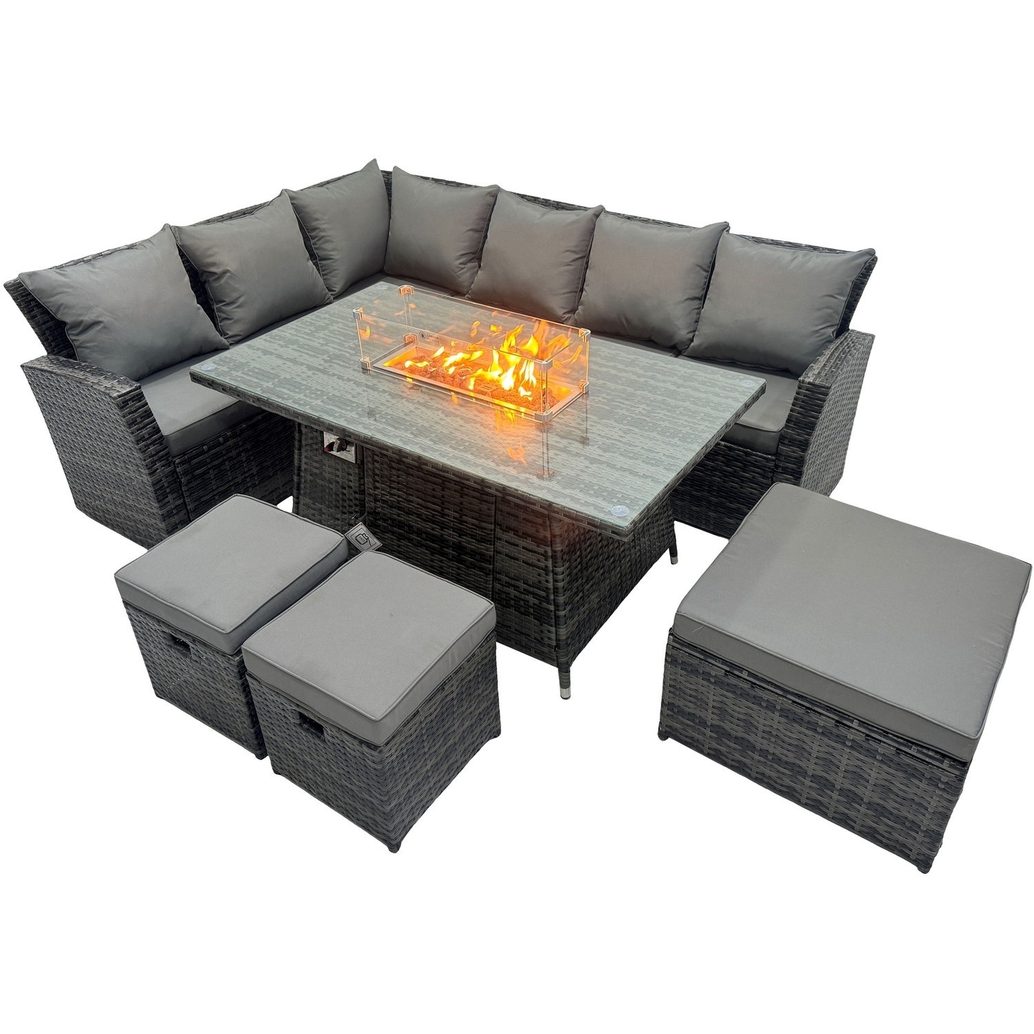 Fimous Unisex Dark Grey Seater High Back Rattan Gas Fire Pit Corner Sofa Set Garden Furniture Heater Dining Table Set Left Hand In Size 9 - Image 2