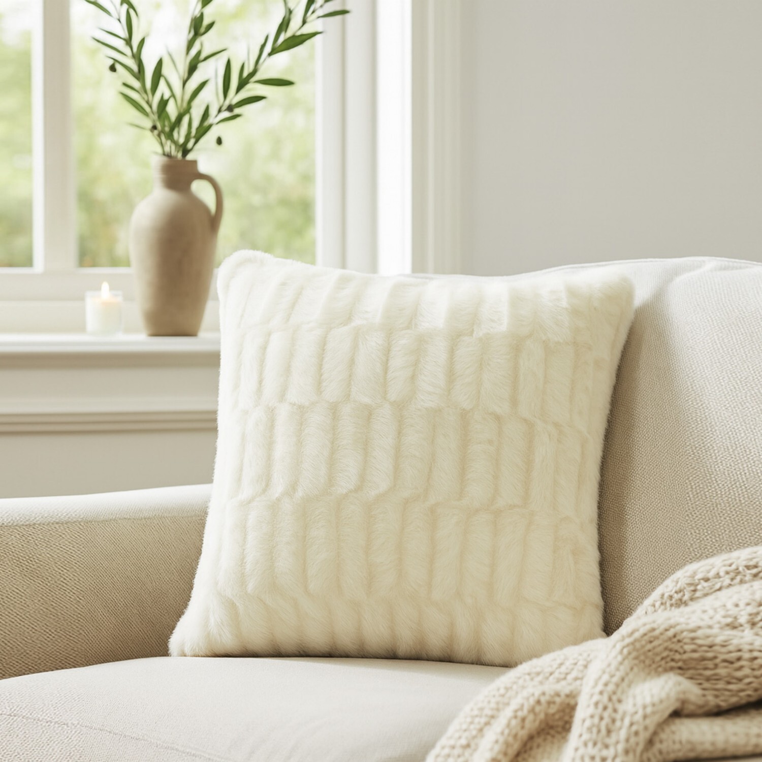 Voltico Arctic Plush Filled Cushion 45 × 45 cm - Cream / Chocolate | Size: 45 cm x 45 cm