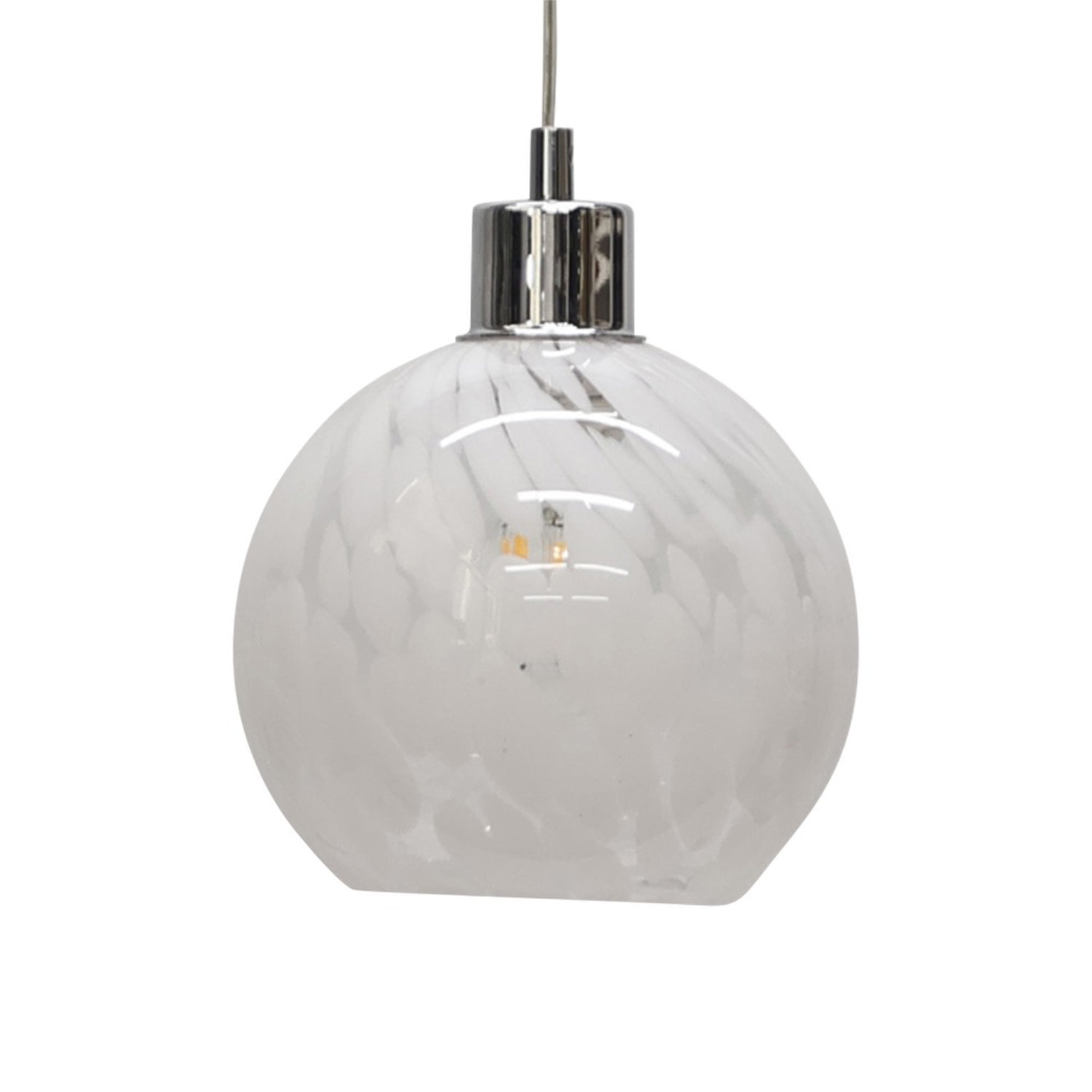 First Choice Lighting Confetti Glass Globe With Chrome Pendant Fitting - Chrome & White