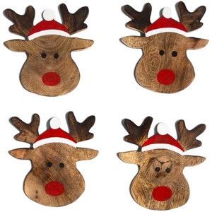 Set of 4 Wooden Rudolph Coasters