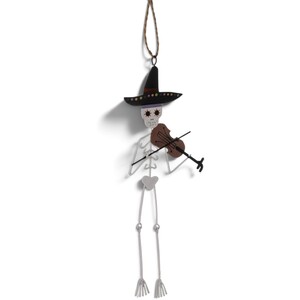 Shoeless Joe Metal Skeleton with Violin Halloween Decoration