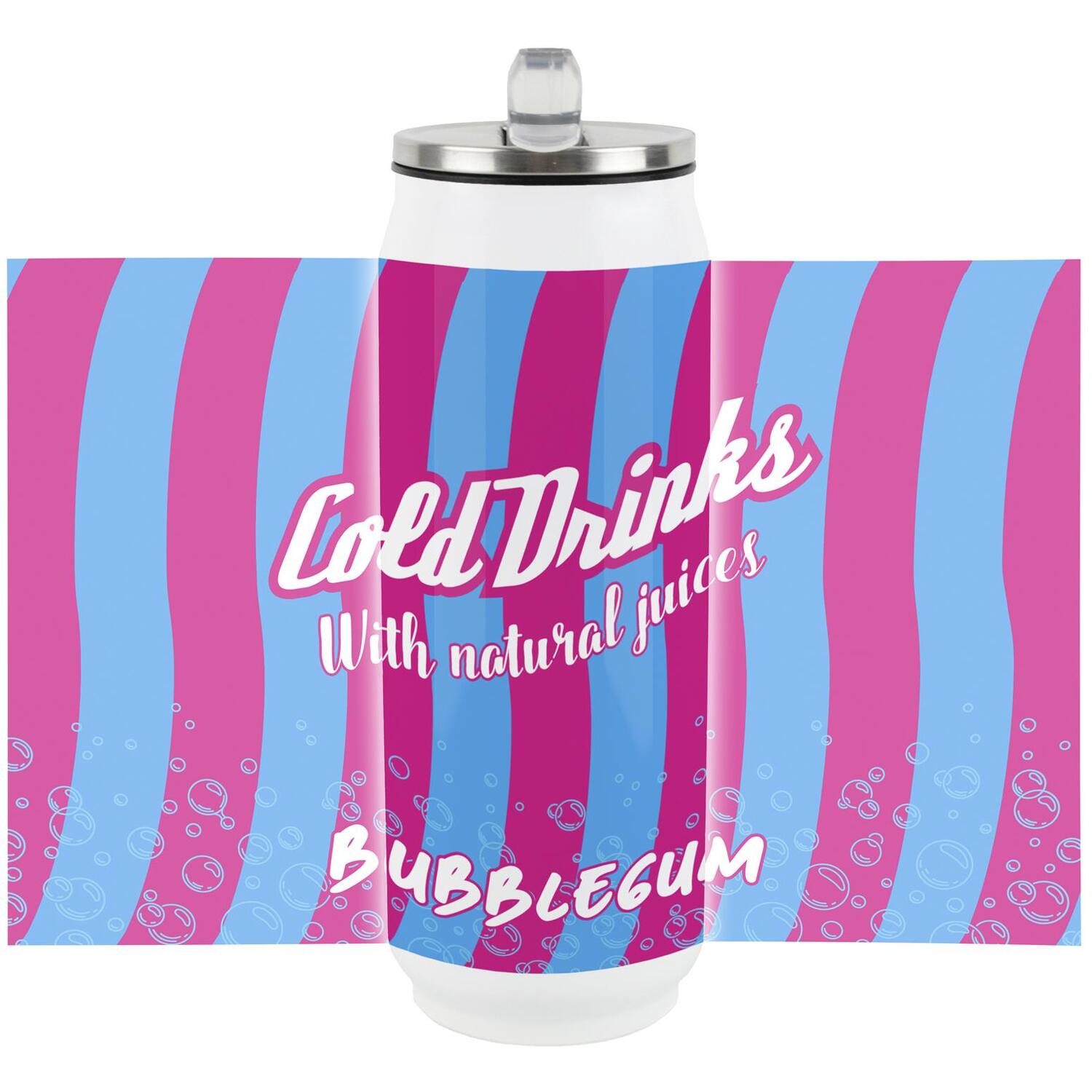 Purely Home Retro Bubblegum Soda Can Large Drinking Flask With Straw - Travel Mug Gift, Multi - Image 2