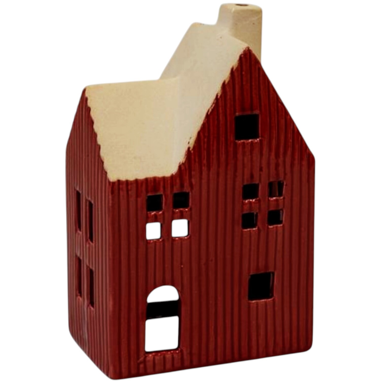 Four Candle Large Red Ceramic House Tealight Holder - Red
