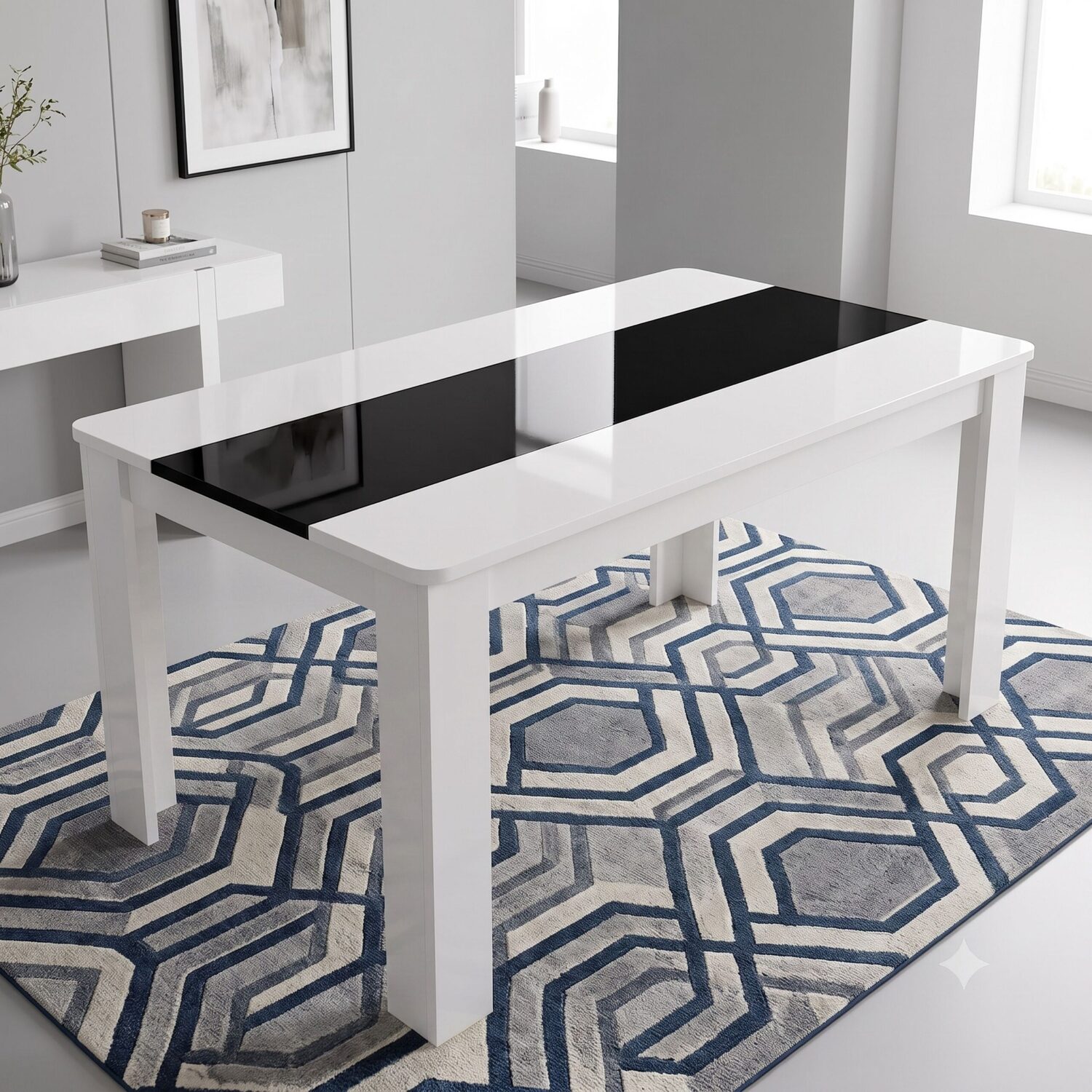 Two Tone Dining Set with White and Black Table and 4 Black High Back ...
