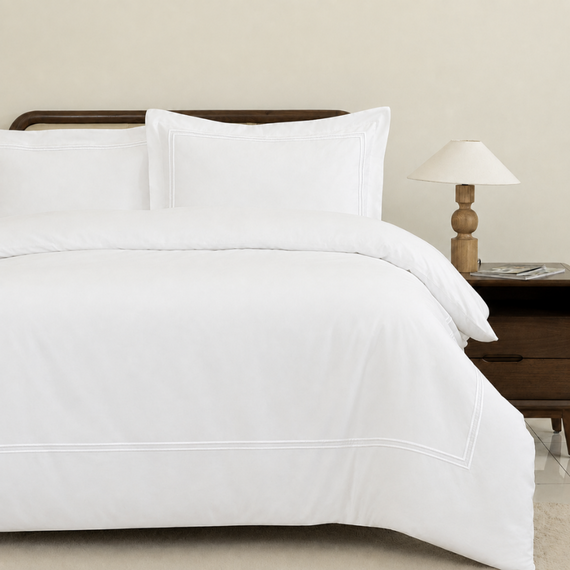 MHG Living 100% Cotton Duvet Cover Set, 300 TC, Baratta Stitch