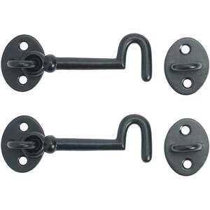 Black Traditional Cabin Hook and Eye Latch, 10 Inch, Pack of 2