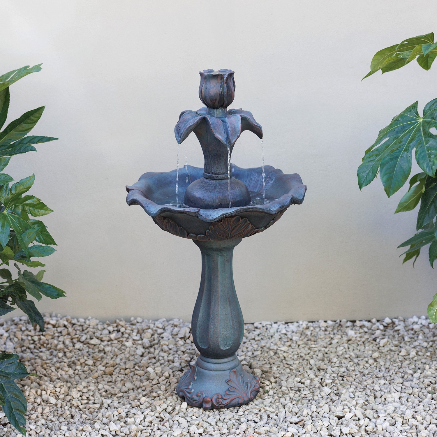 Primrose 2 Tiered Tulip Flower Grey Water Feature Self Contained 90Cm - Grey