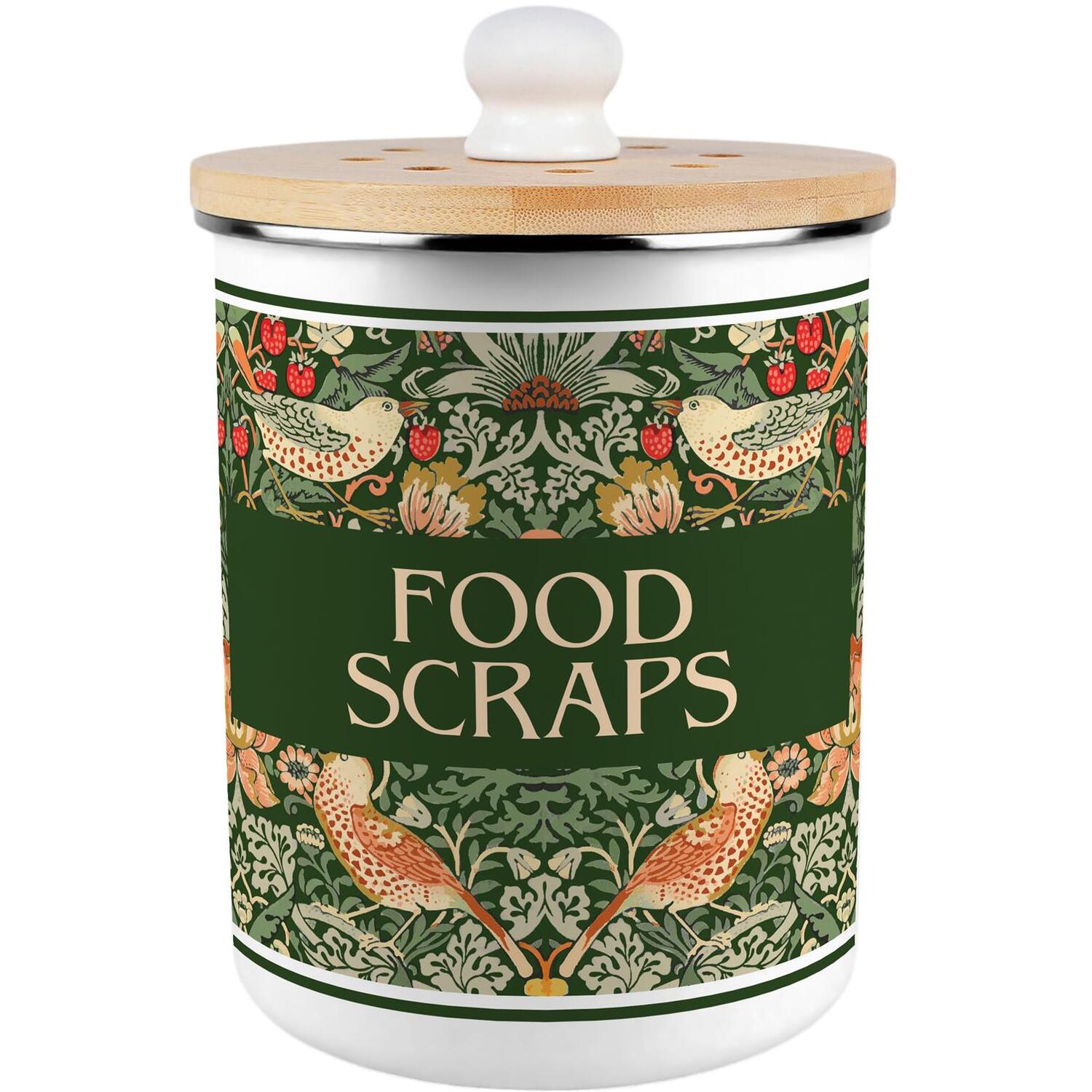 B&Q - Green Strawberry Thief Food Scraps CaddyKitchen Decor Compost Bin2L - Image 2
