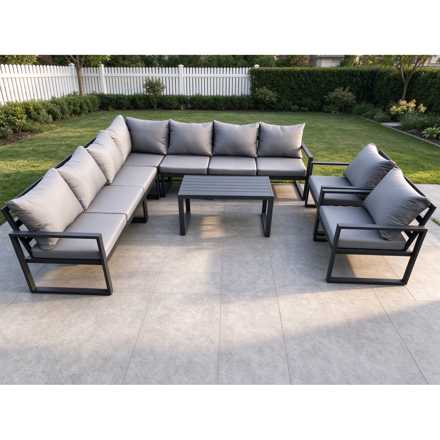 Rackhams Dark/Grey Aluminium Patio Outdoor Garden Furniture Lounge Corner Sofa Set With Oblong Coffee Table 2 Chairs - Image 2