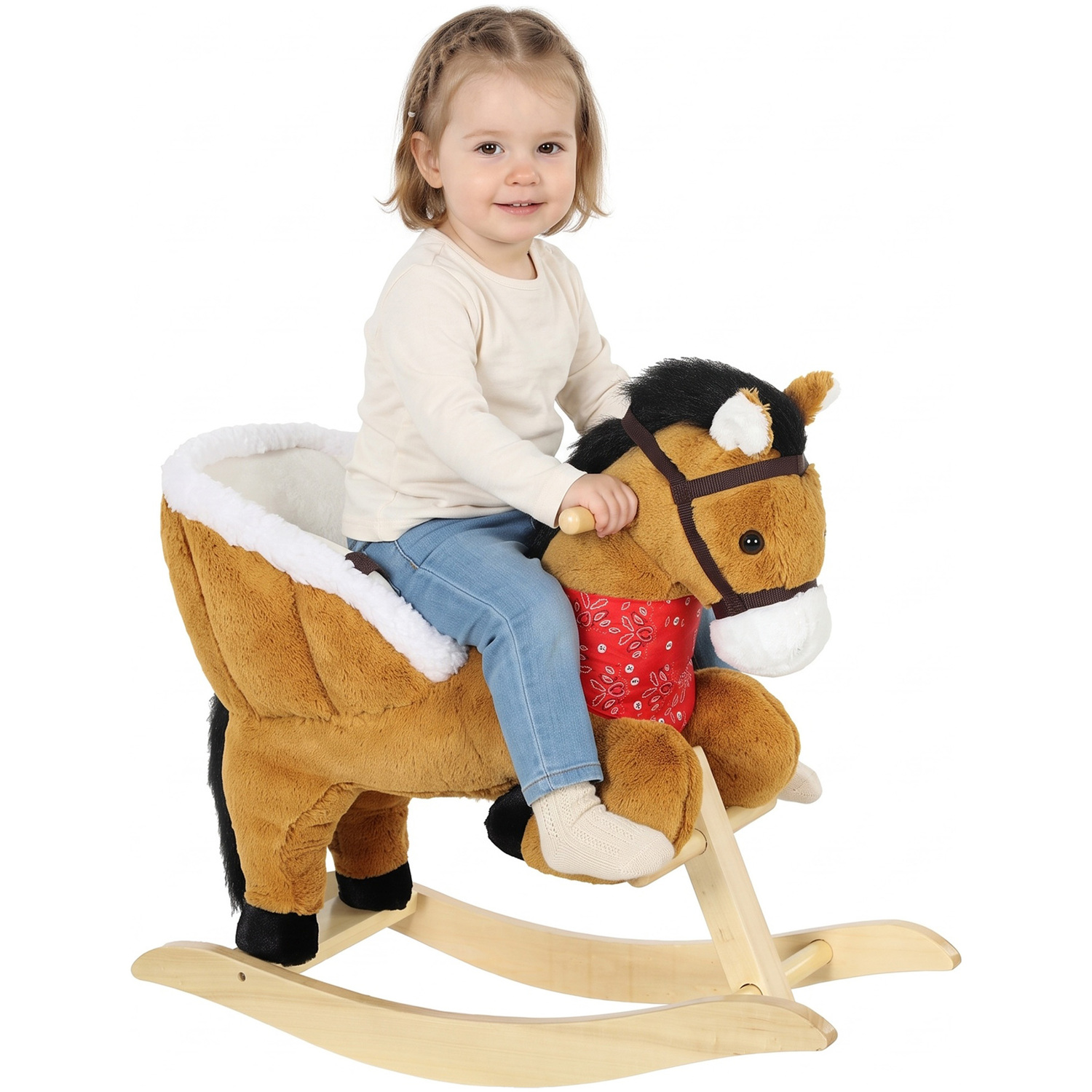 Aiyaplay Brown Rocking Horse Toy For Toddlers, Plush Ride On Horse With Seat Belt, Lifelike Neigh, Pretend Play Toy For 18-36 M, - Image 3