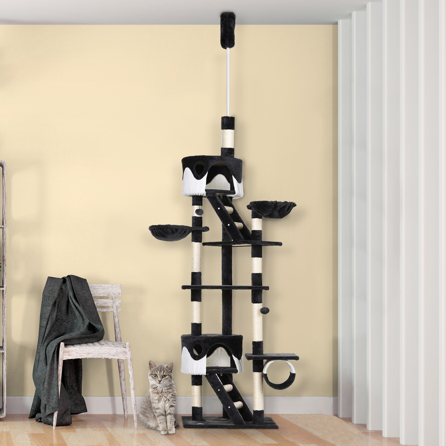 Pawhut Floor To Ceiling Cat Tree For Indoor Cats - White / 20.22Kg