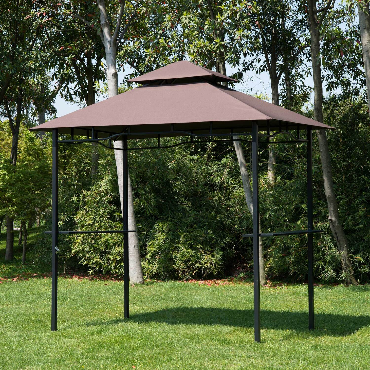 Outsunny 8ft Outdoor Double Tier BBQ Gazebo - Coffee
