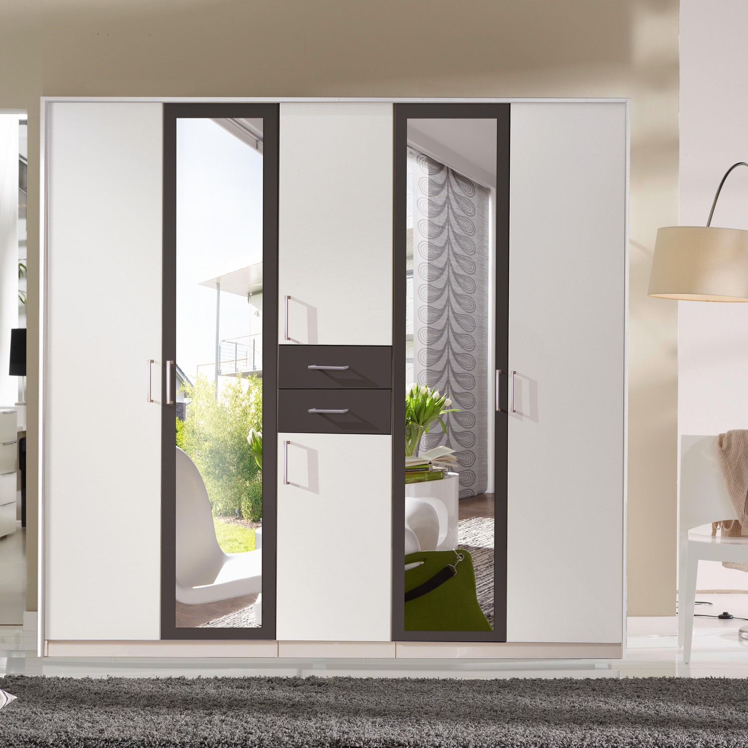 Diver White 5 Door Wardrobe - White