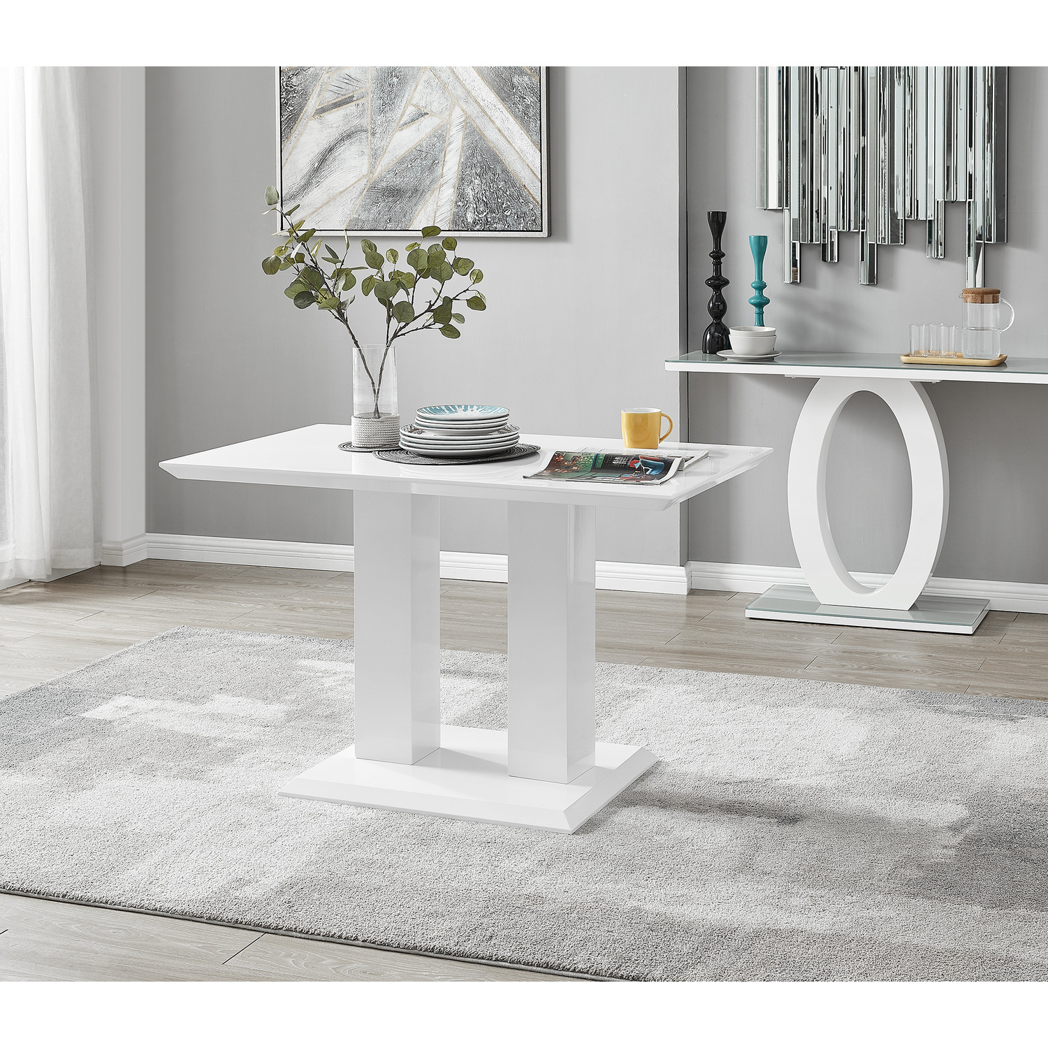 Imperia 4 Modern White High Gloss Dining Table And 4 Corona Silver Chairs Set - White