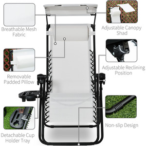 White Outsunny Zero Gravity Garden Deck Folding Chair shot 1337860