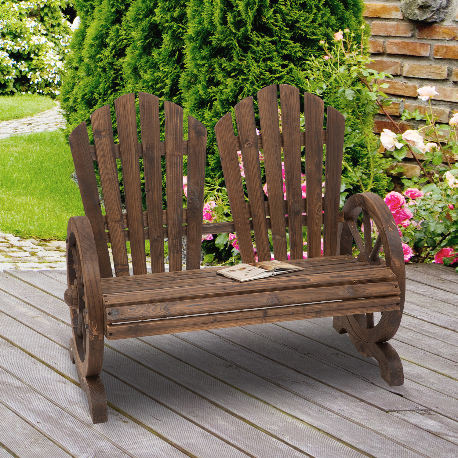 Outsunny Comfortable Fir Logs Love Chair - Brown