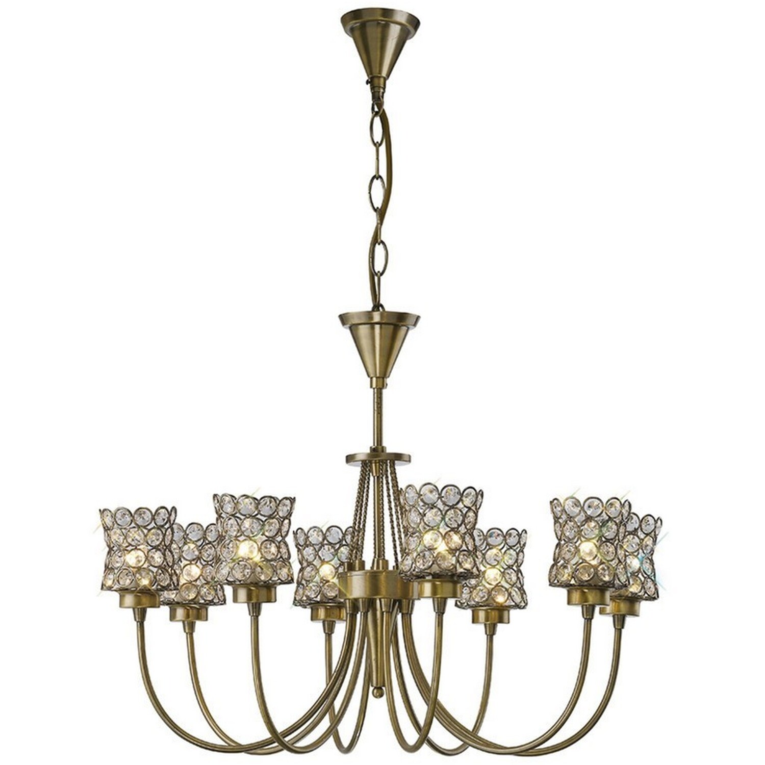 Nelson Ceiling Pendant 8 Light Antique Brass, Crystal - Antique Brass