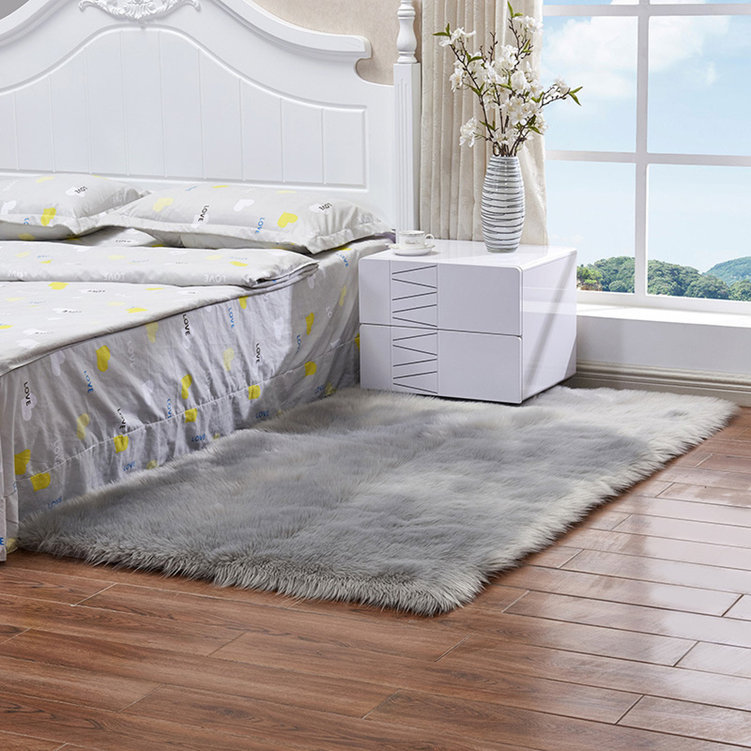 Livingandhome Luxury Soft Rectangle Shaggy Rug - Grey / 5.5Cm / 90Cm