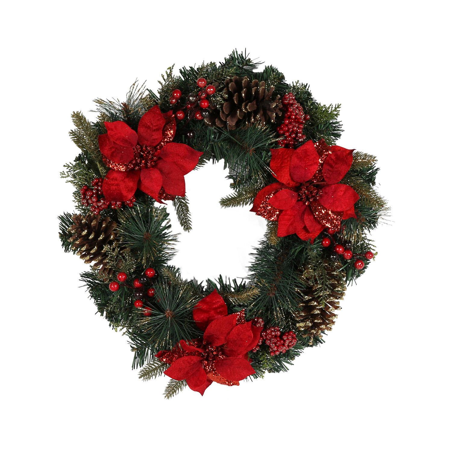 Sleigh Bells Ring Glitter Poinsettia And Pinecone Wreath