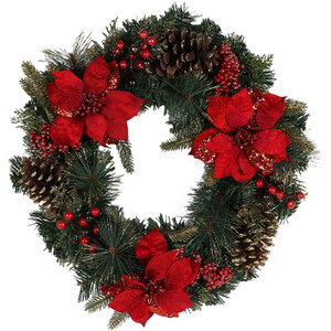 Glitter Poinsettia and Pinecone Wreath