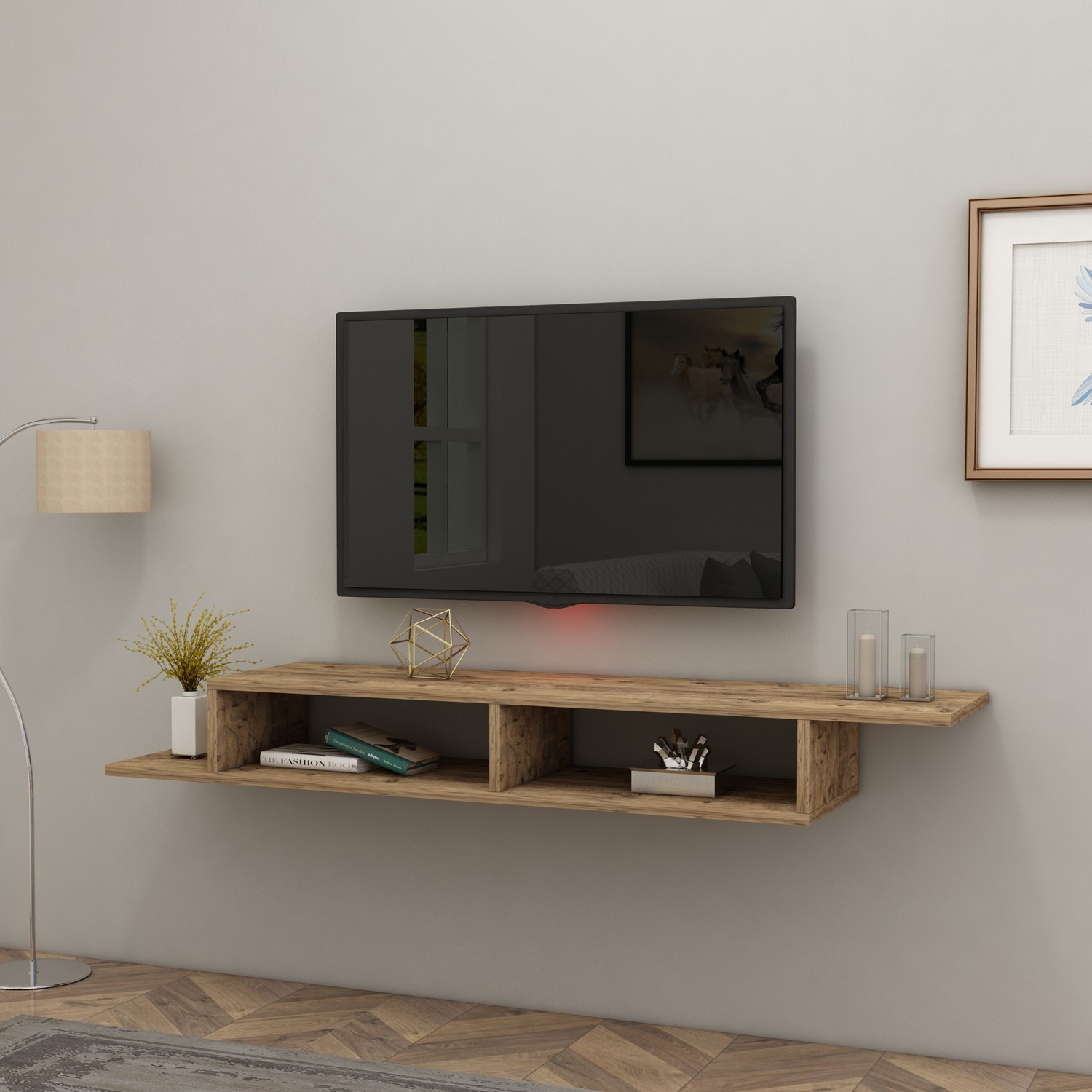 Floating Tv Unit Tv Stand With Shelves Eldon - Atlantic Pine