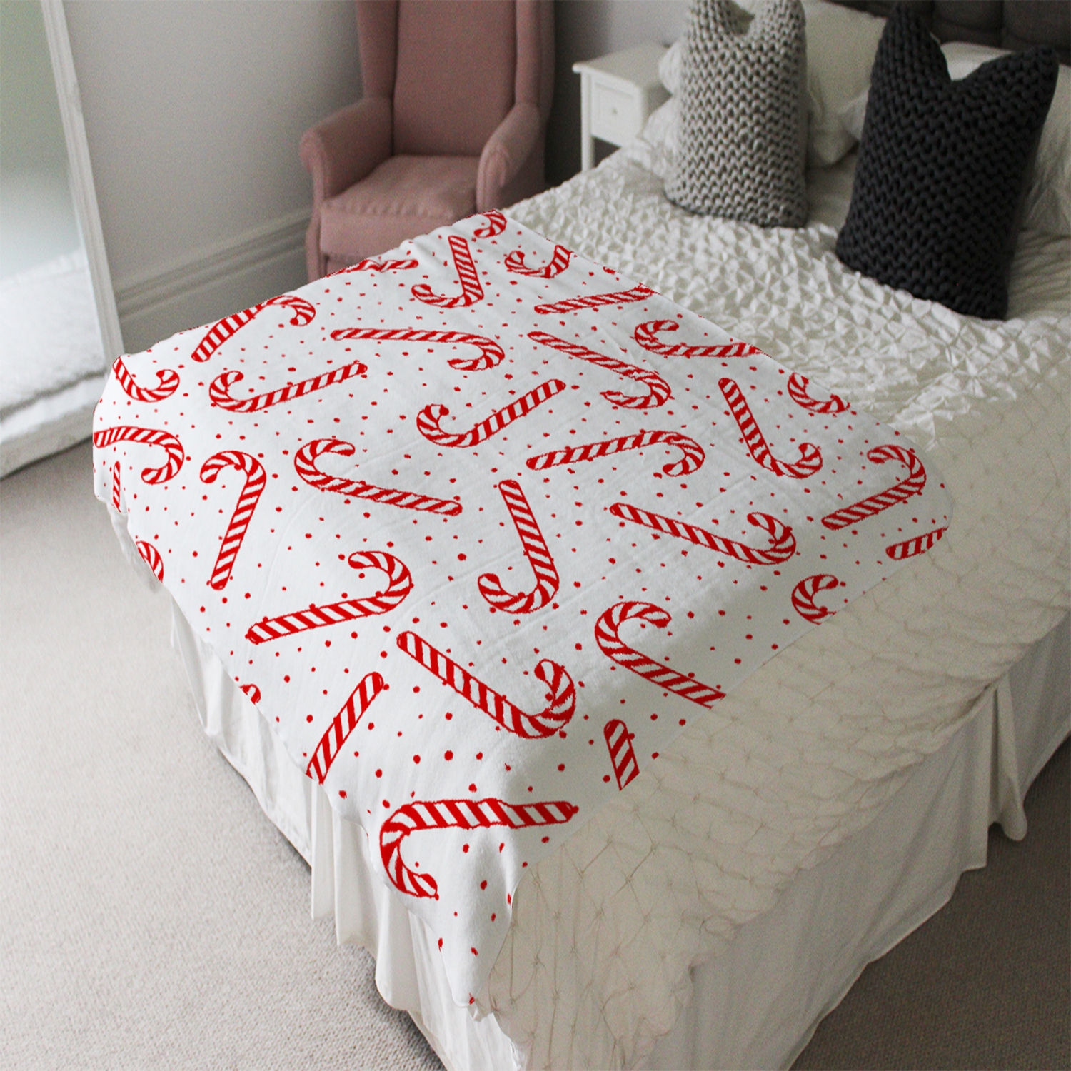 Canes Pattern Soft Blanket - Red