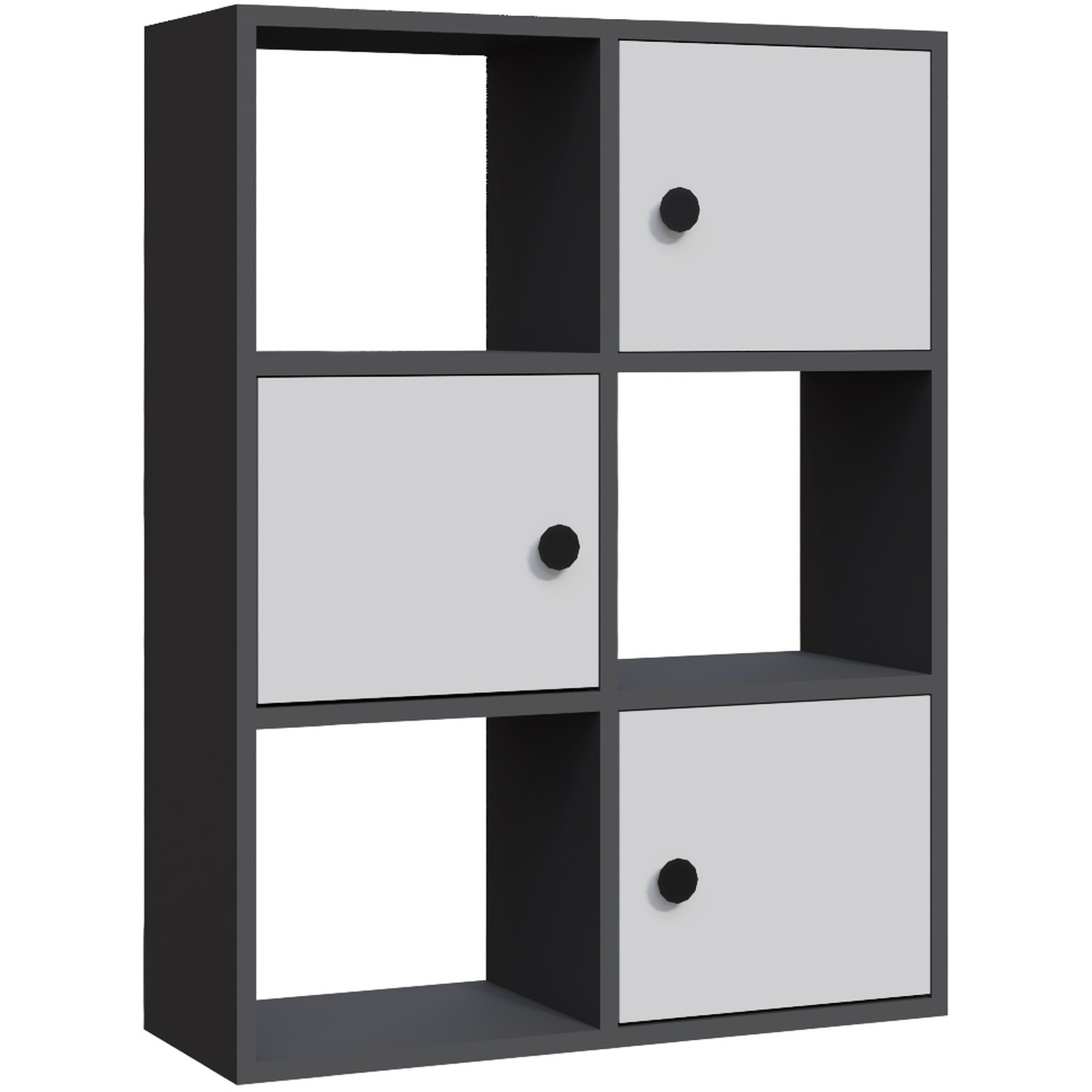 Tasso Bookcase With Cabinets - Anthracite White Three Cabinets