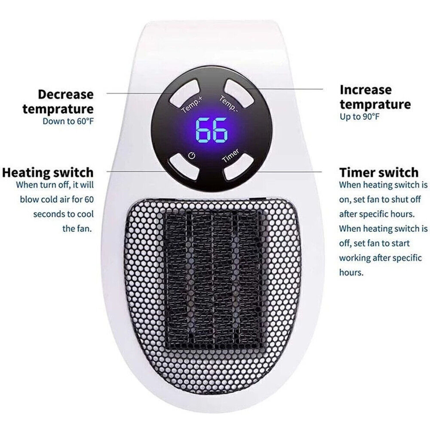 Portable 500W Remote Control Electric Heater