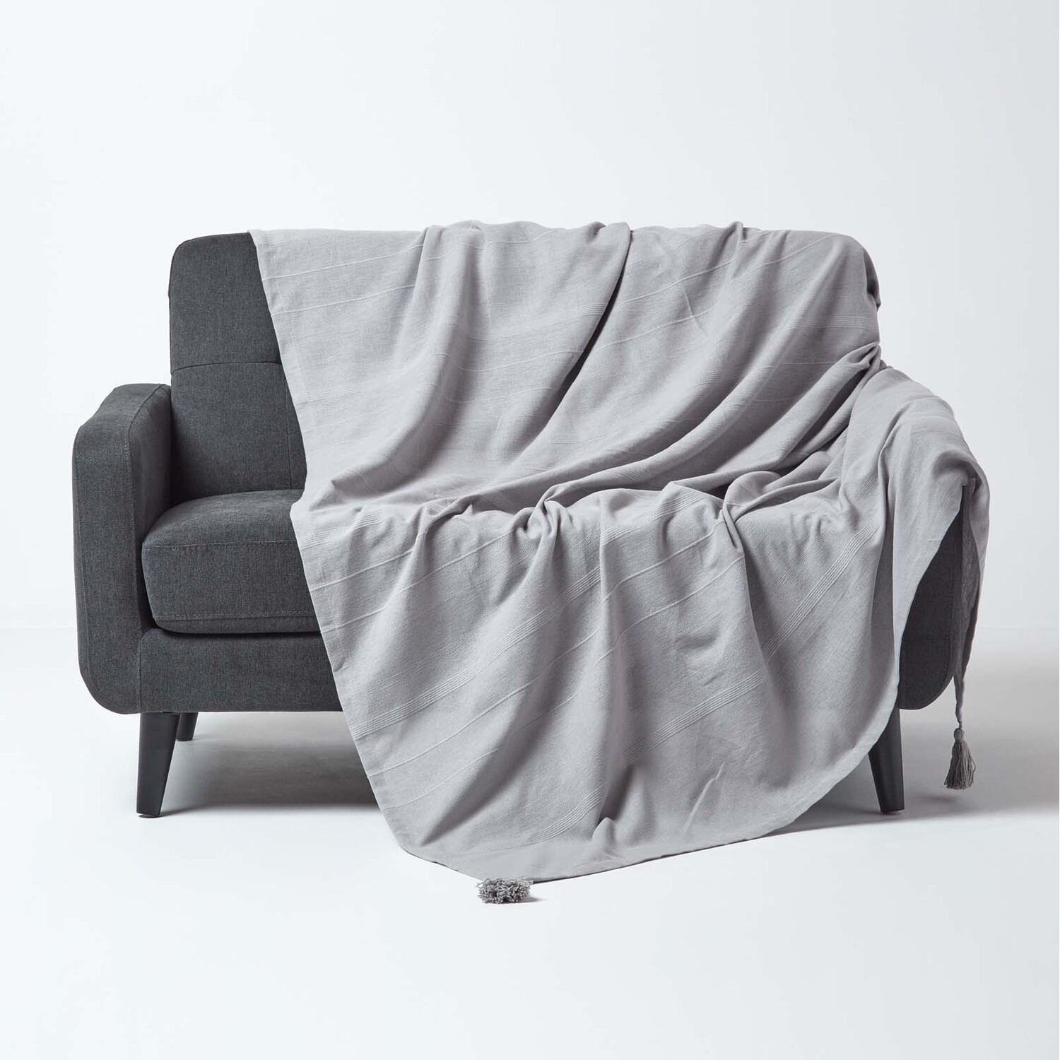 Homescapes Cotton Rajput Ribbed Throw - Silver Grey / 200cm / 0.87kg