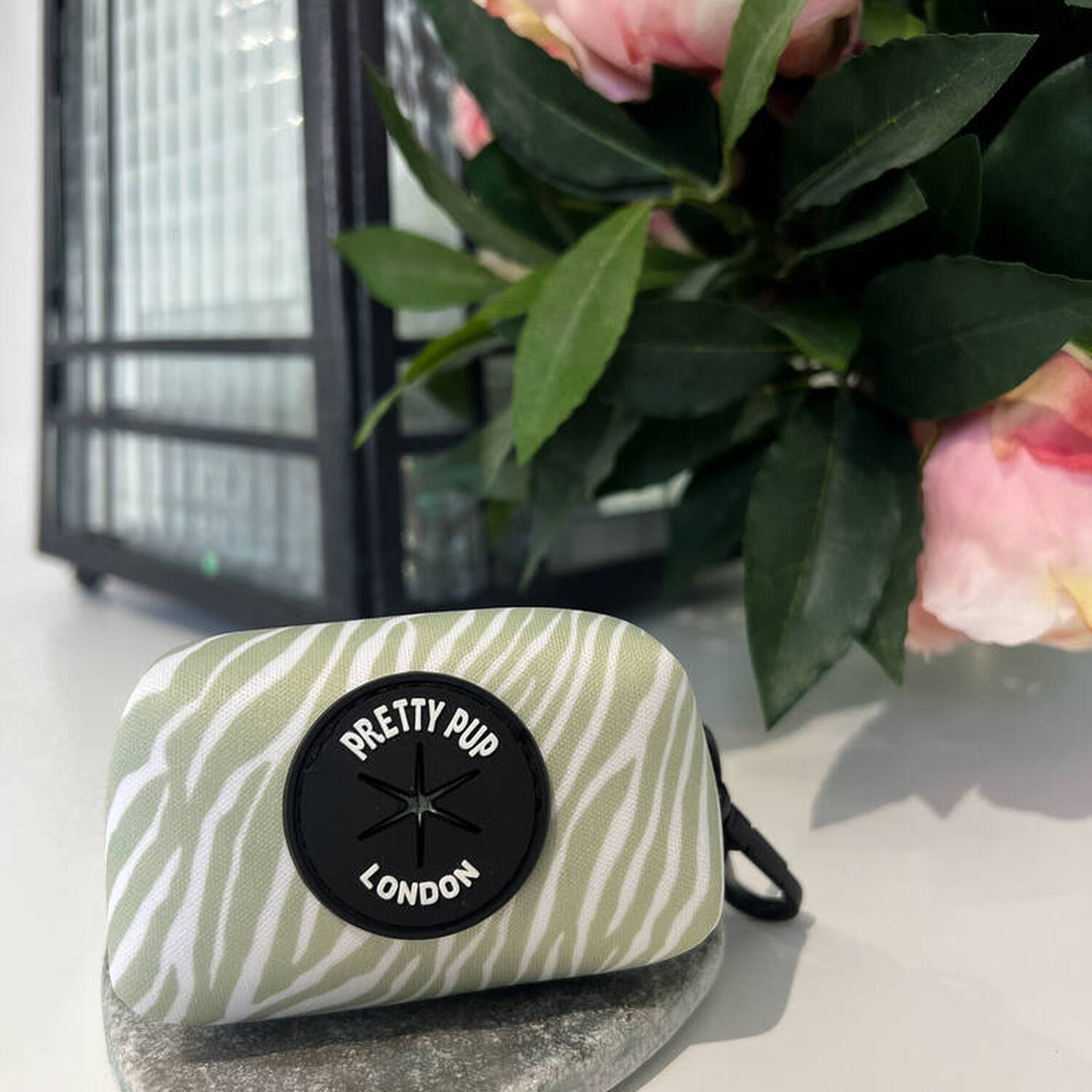 Pretty Pup London Green Zebra Poo Bag Dispenser - Sage Green