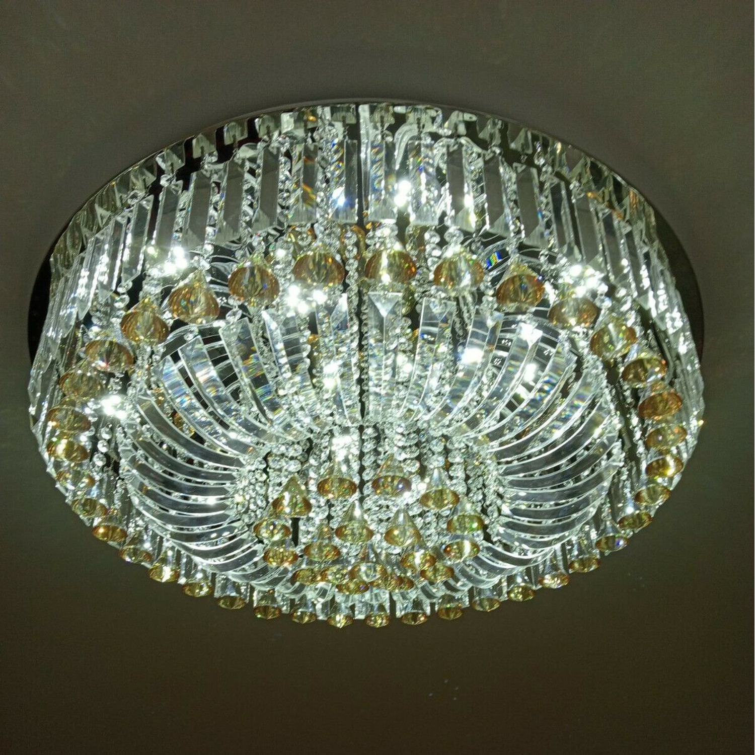 Genuine K9 Crystal Flush Ceiling Light Round Chandelier 3 Colours - white / 50cm / ChromeCrystal